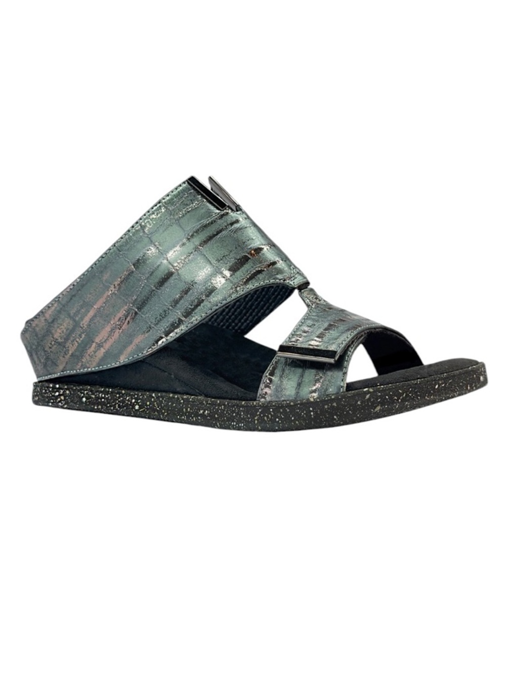 Modzori Kleo 6 - Metallic Teal Flips to Black Wedge Sandals - Picture 2 of 14